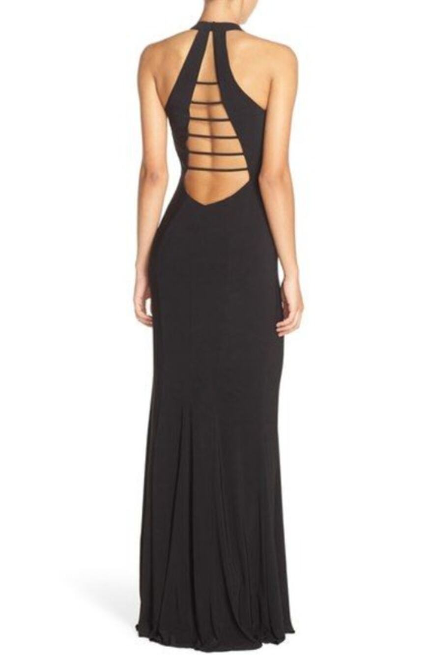 Glow Black Halter Neck Cut Out Strappy Evening Formal Dress WMNS Sleeveless Gown